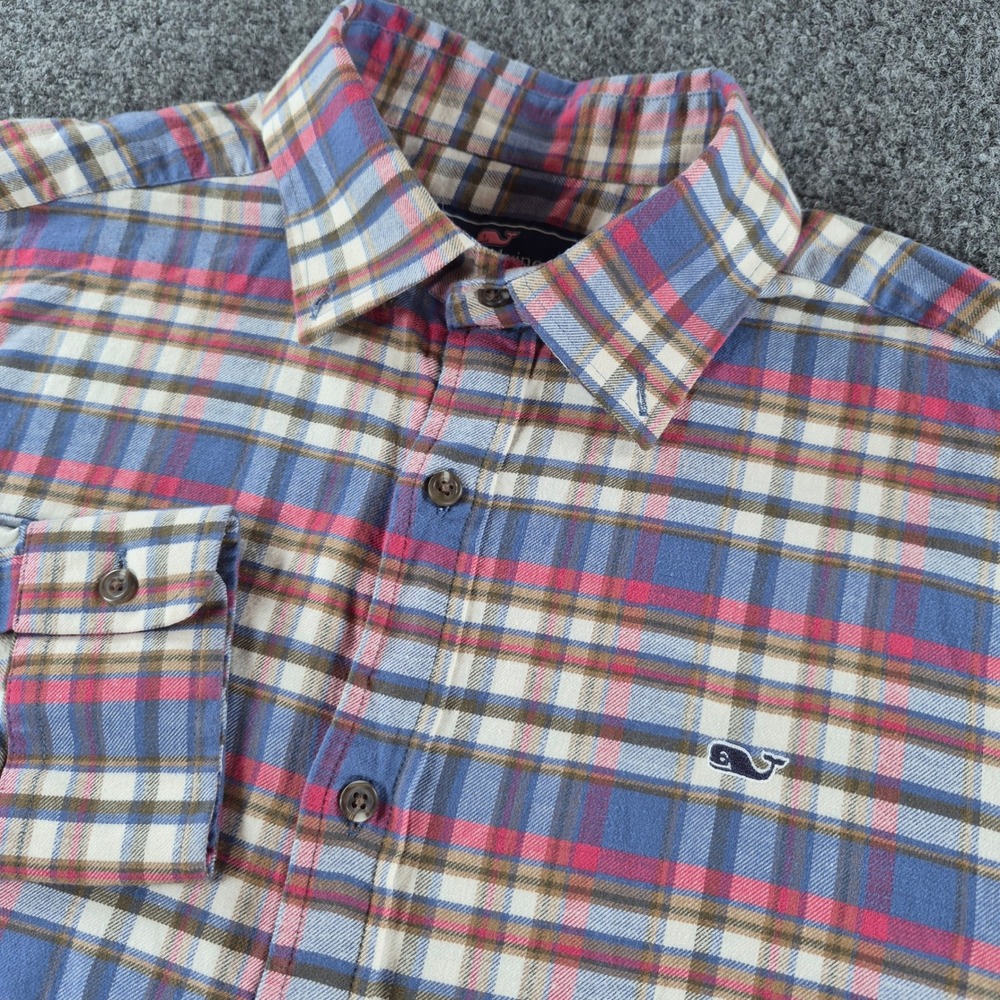 Vineyard Vines Mens Whale Shirt Plaid Button Down Blue Red Stretch Flannel Med